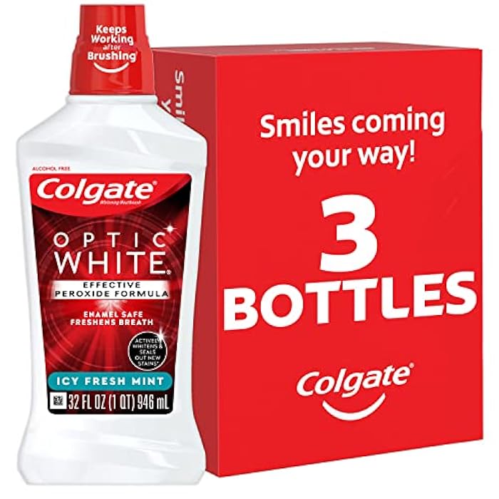 Colgate Optic White Whitening Mouthwash, Fresh Mint - 946mL, 32 Fluid Ounce (3 Pack) - Image 1